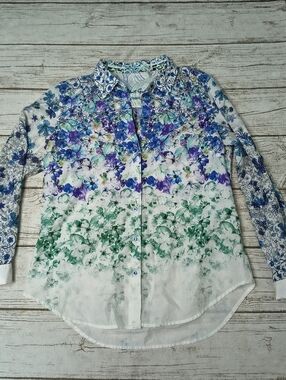 Robert Graham Floral Green And Blue Water Color Button Down Shirt Size Small